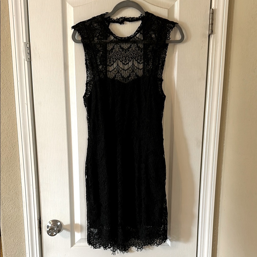 Free People Black Lace Sleeveless Sheath Dress
